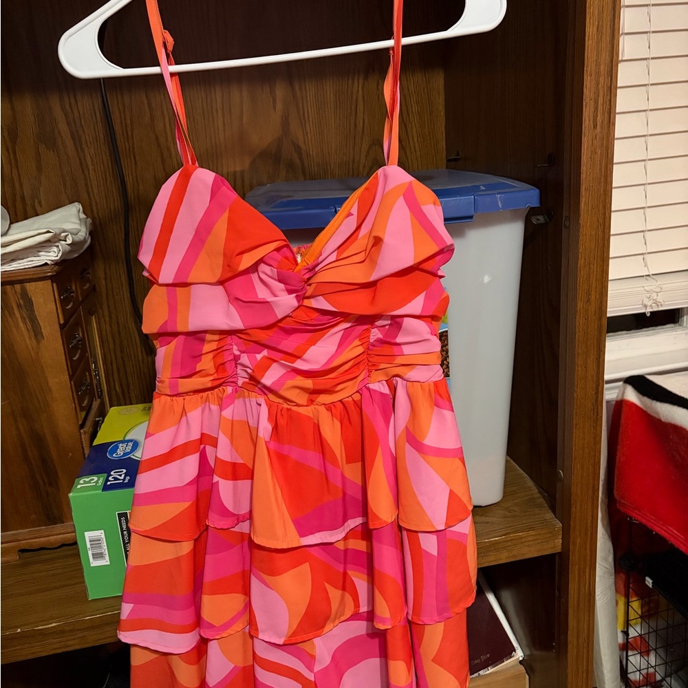 Entro Vibrant Pink and Orange Mini Dress